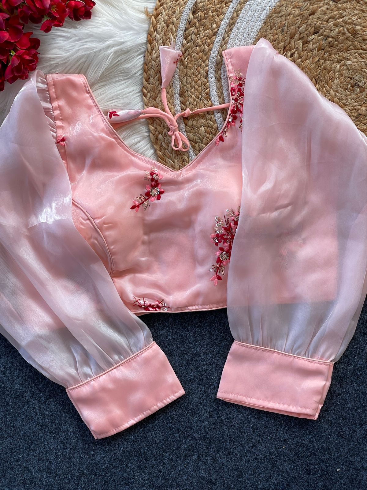 Zimi choo with heavy 9 niddle embroidery work ready made blouse
