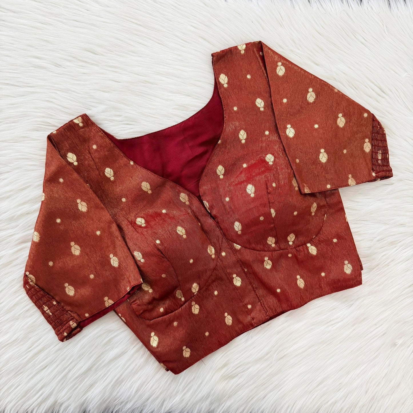 A beauty of weaving work all over with stretchable technology inside ready made blouse