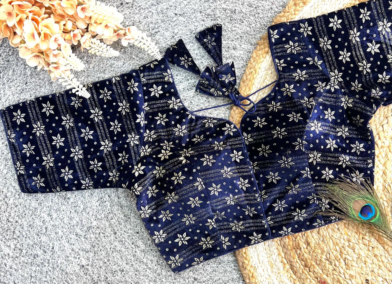 Foil work on velvet ready made blouse