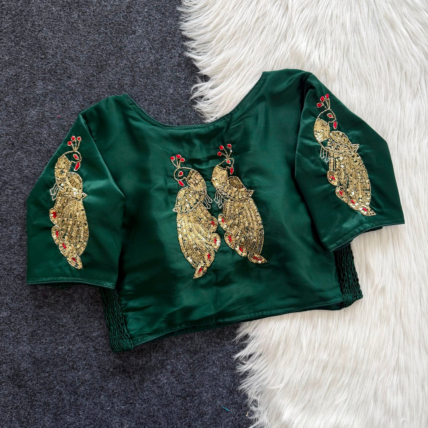 Beautiful zardosi with two tone kardana work all over with side elastic ready made blouse