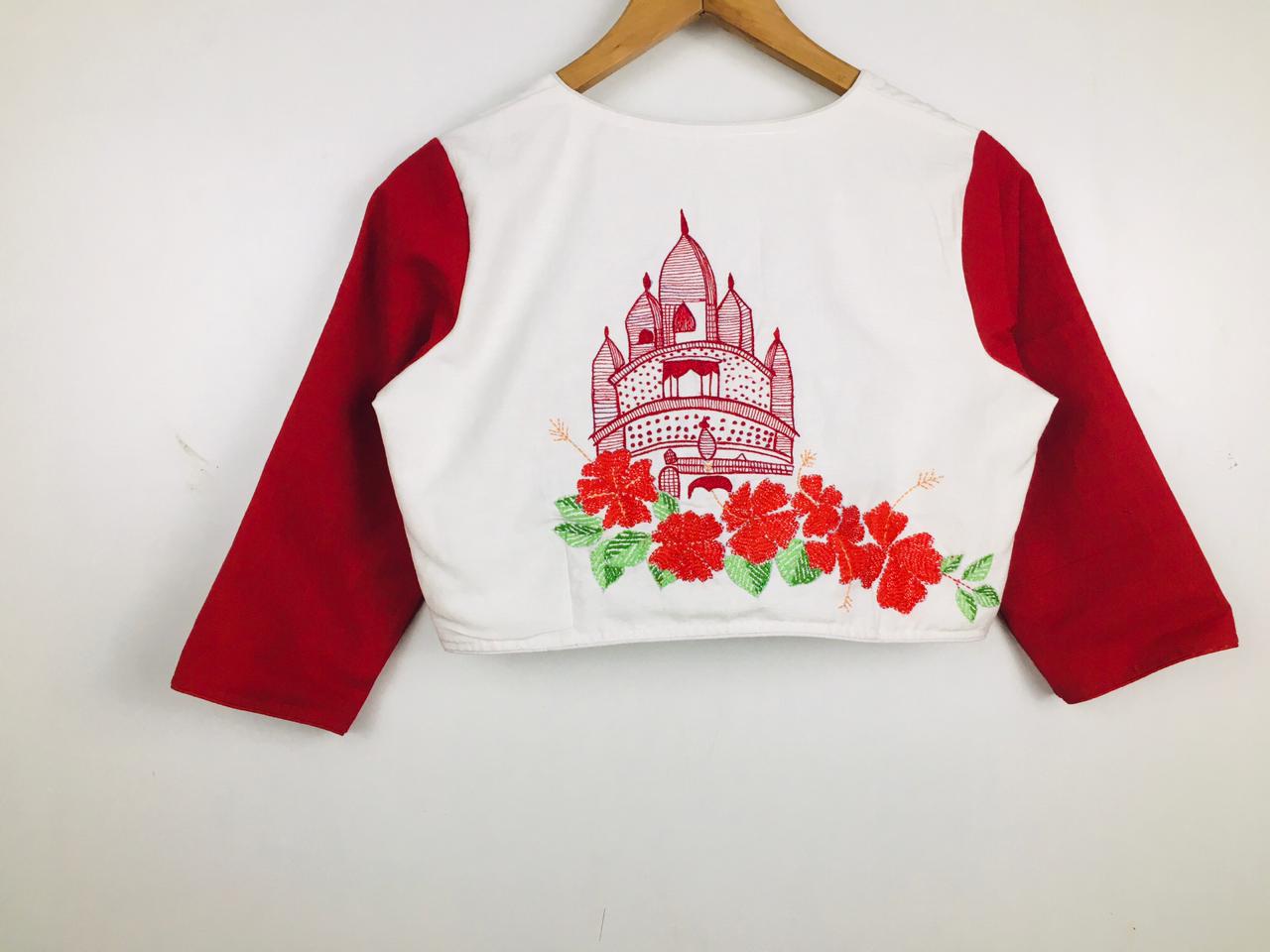 Cotton machine embroidered designer blouse