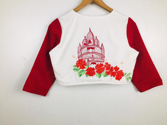 Cotton machine embroidered designer blouse