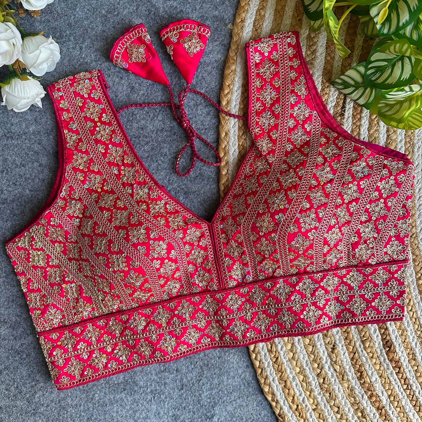 Heavy Embroidery + Sequins Work ready made blouse