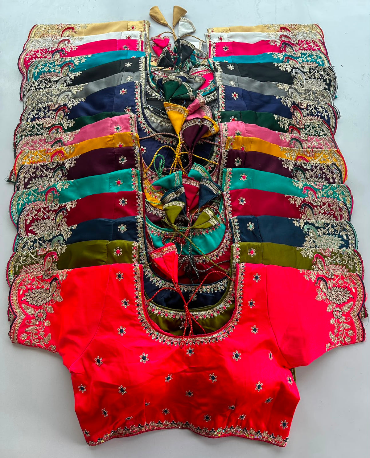 Heavy pure satin silk embroidery work ready made blouse
