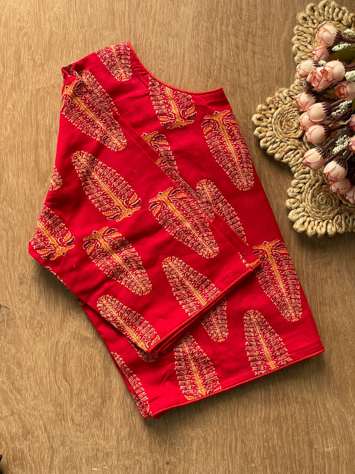 Pure ajrakh handblock cotton ready made blouse