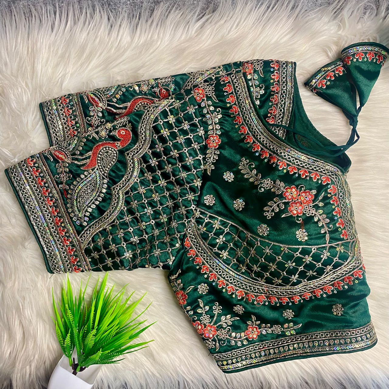 Heavy Embroidery Work ready made blouse