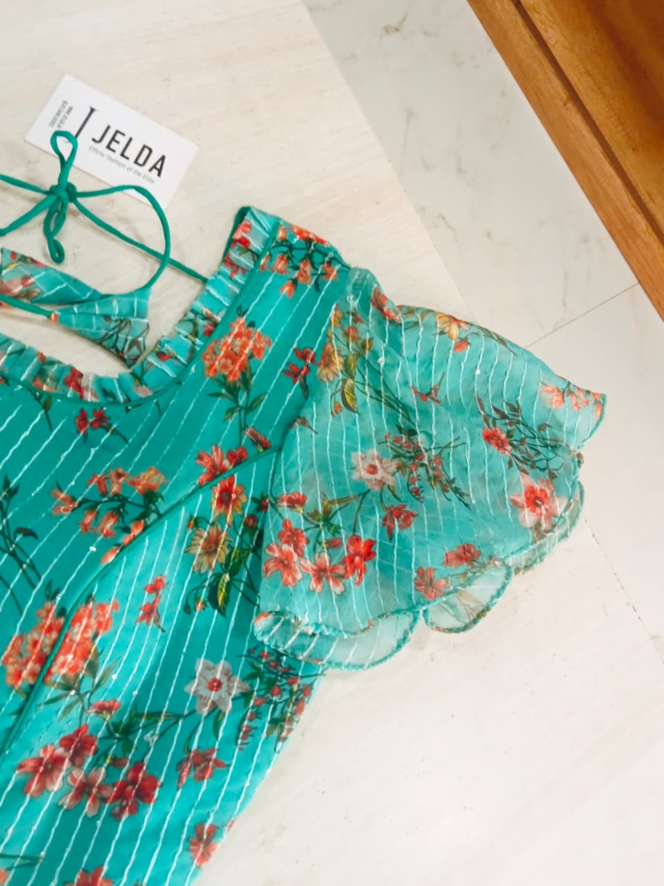 Printed work with frill sleeve ready made blouse