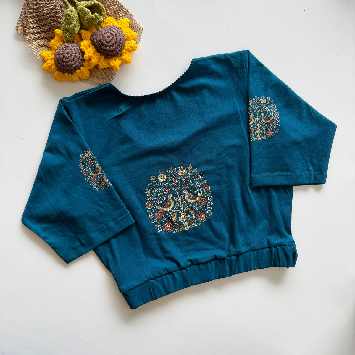Beautiful block print with elastic ready made blouse