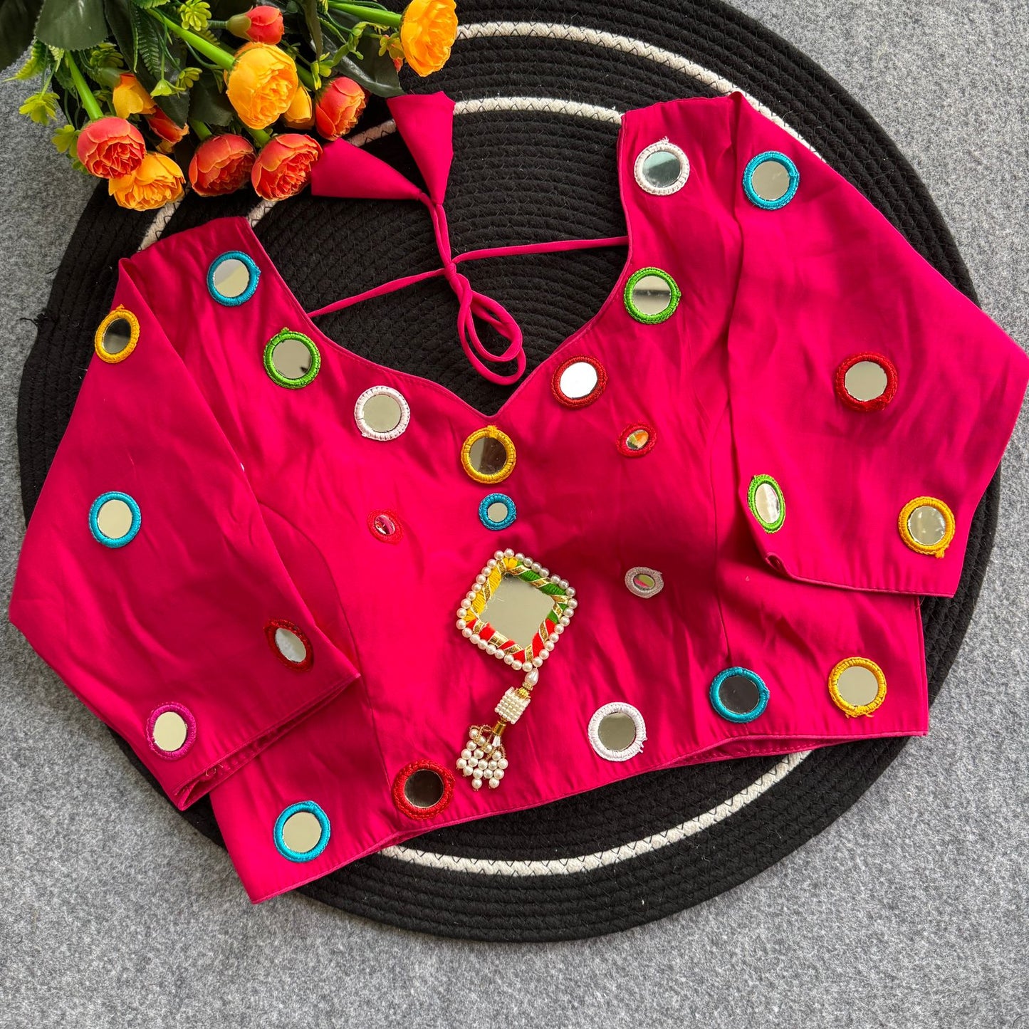 Pure Roman Silk mirror work ready made blouse