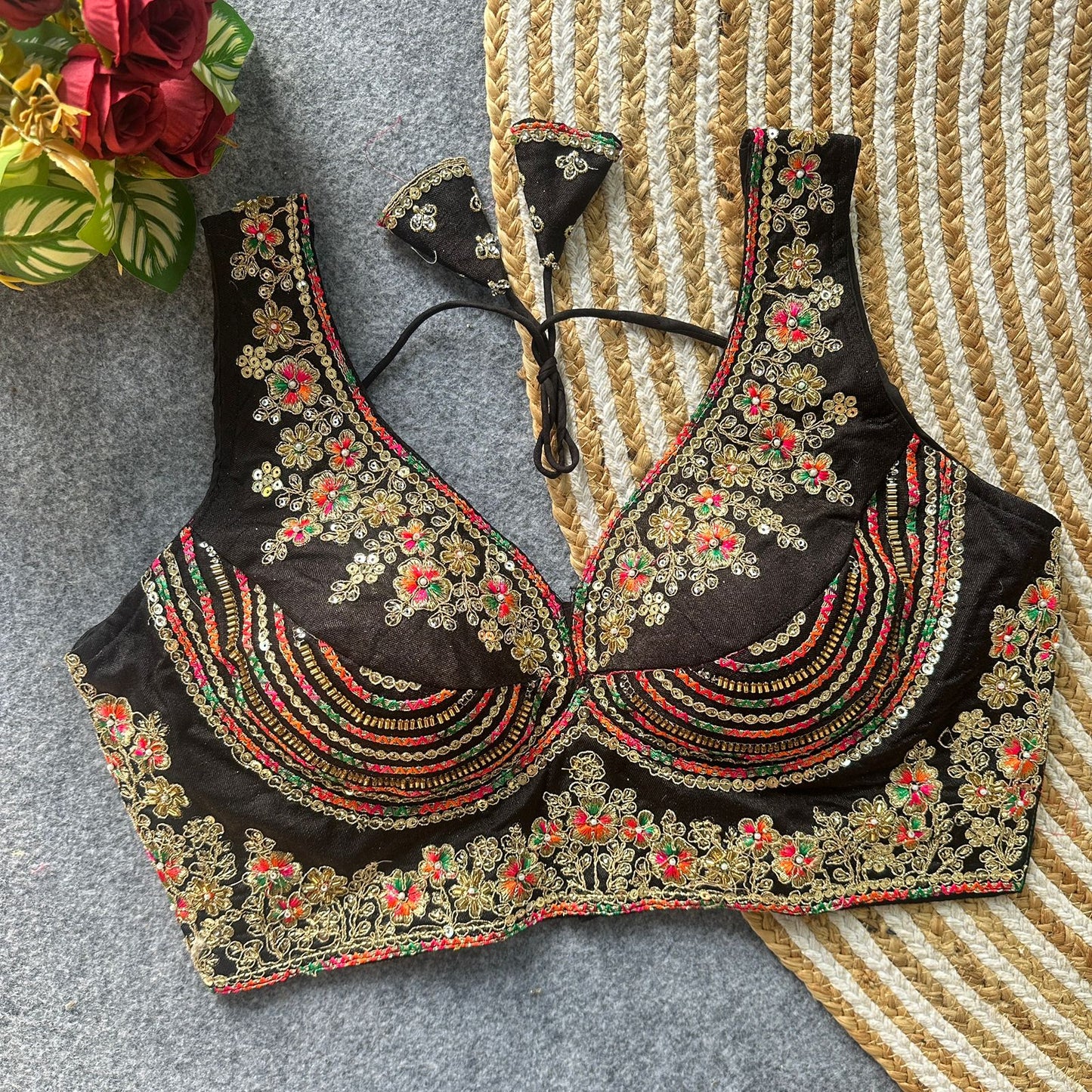 Heavy zari + sequins & beads work ready made blouse