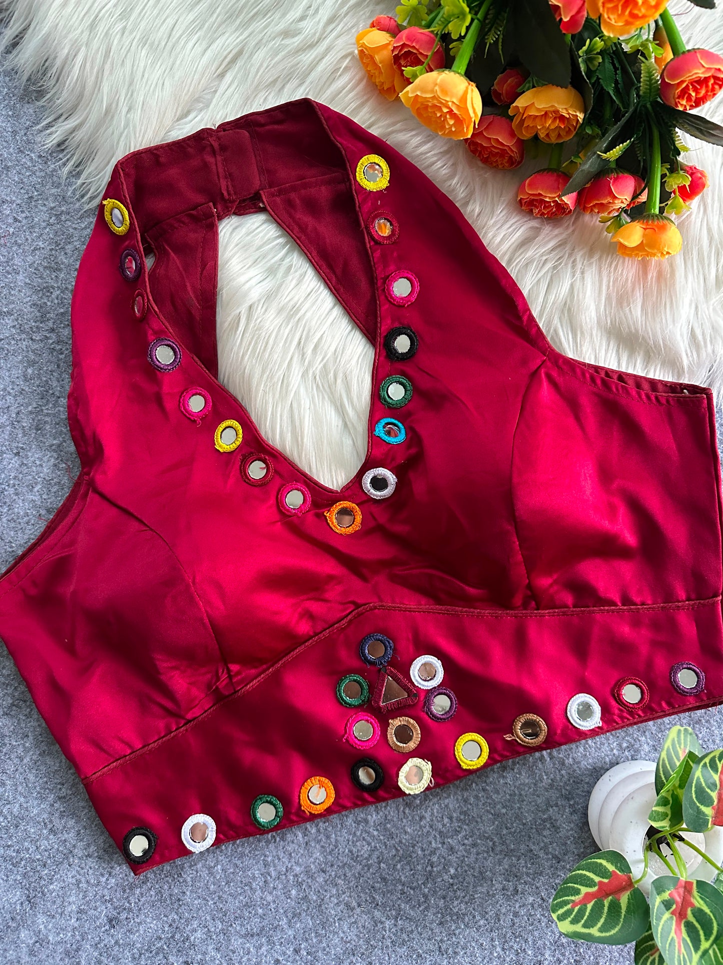 Satin silk sleeveless ready made blouse