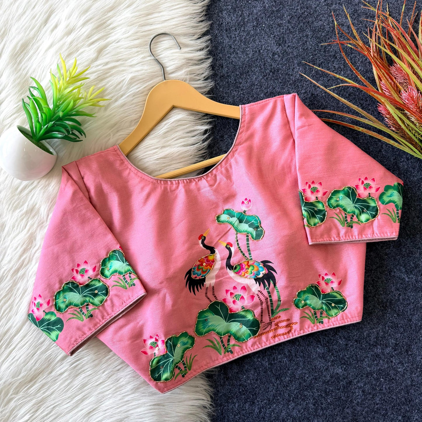 Pure silk fabric with Decent print ready made blouse