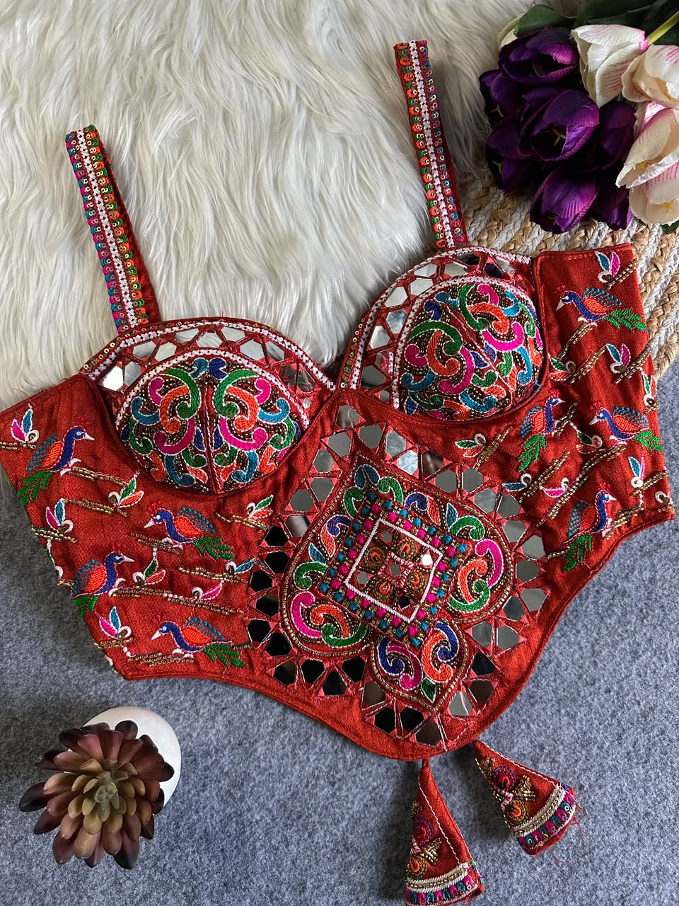 Beautiful handwork original mirror all over ready made blouse