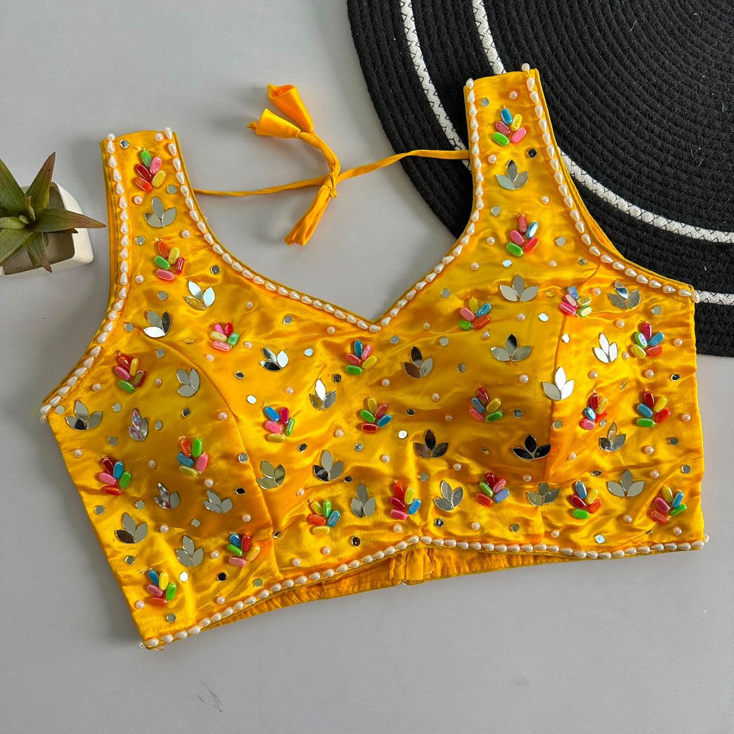 Heavy Real Mirror + Moti work ready made blouse