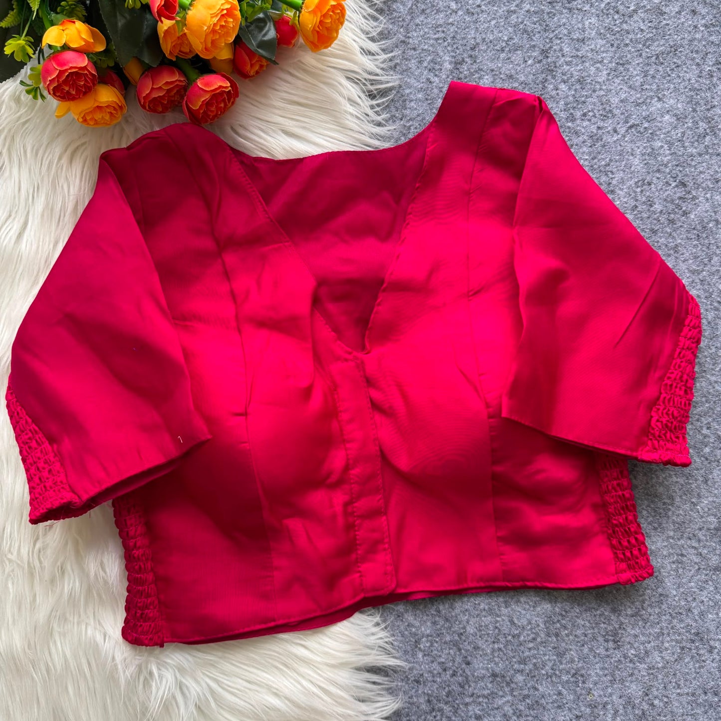 Pure Roman fabric with elastic attach for better fitting ready made blouse