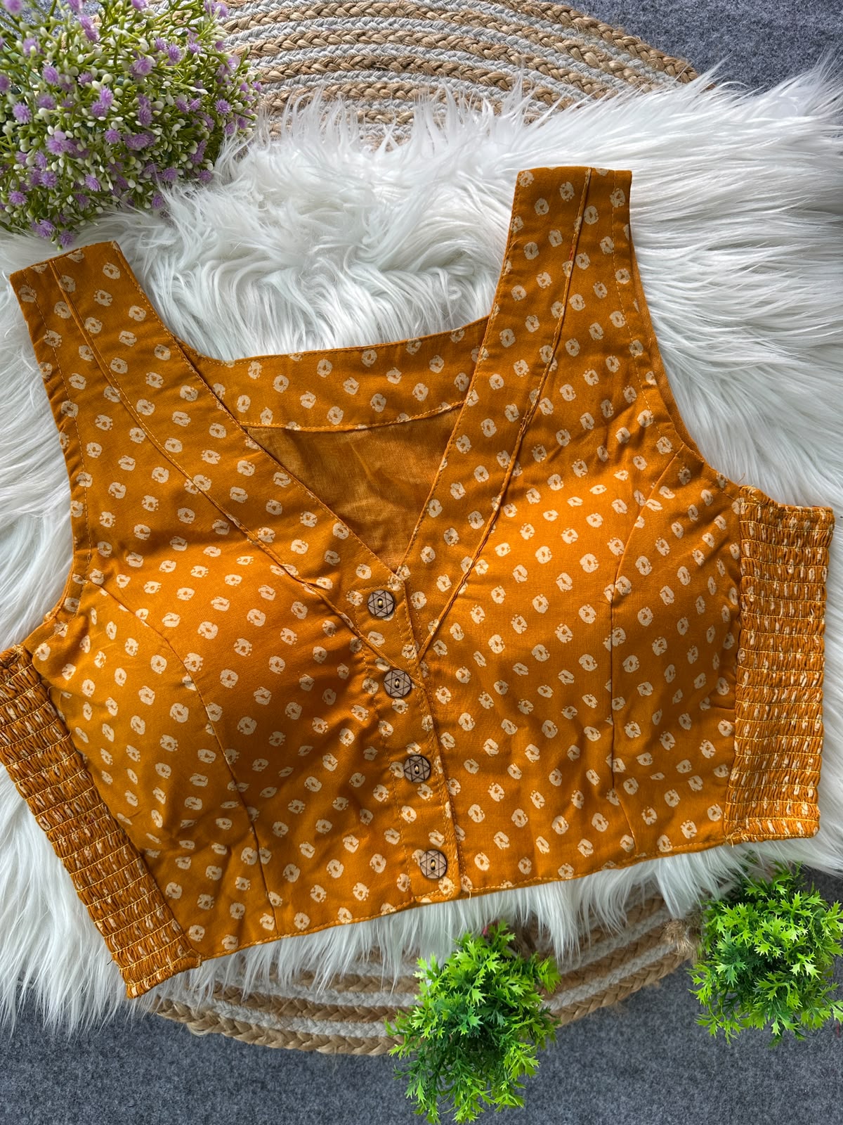 Presenting flexi fit Pure Ajrakh Bandhani Print Cotton ready made blouse