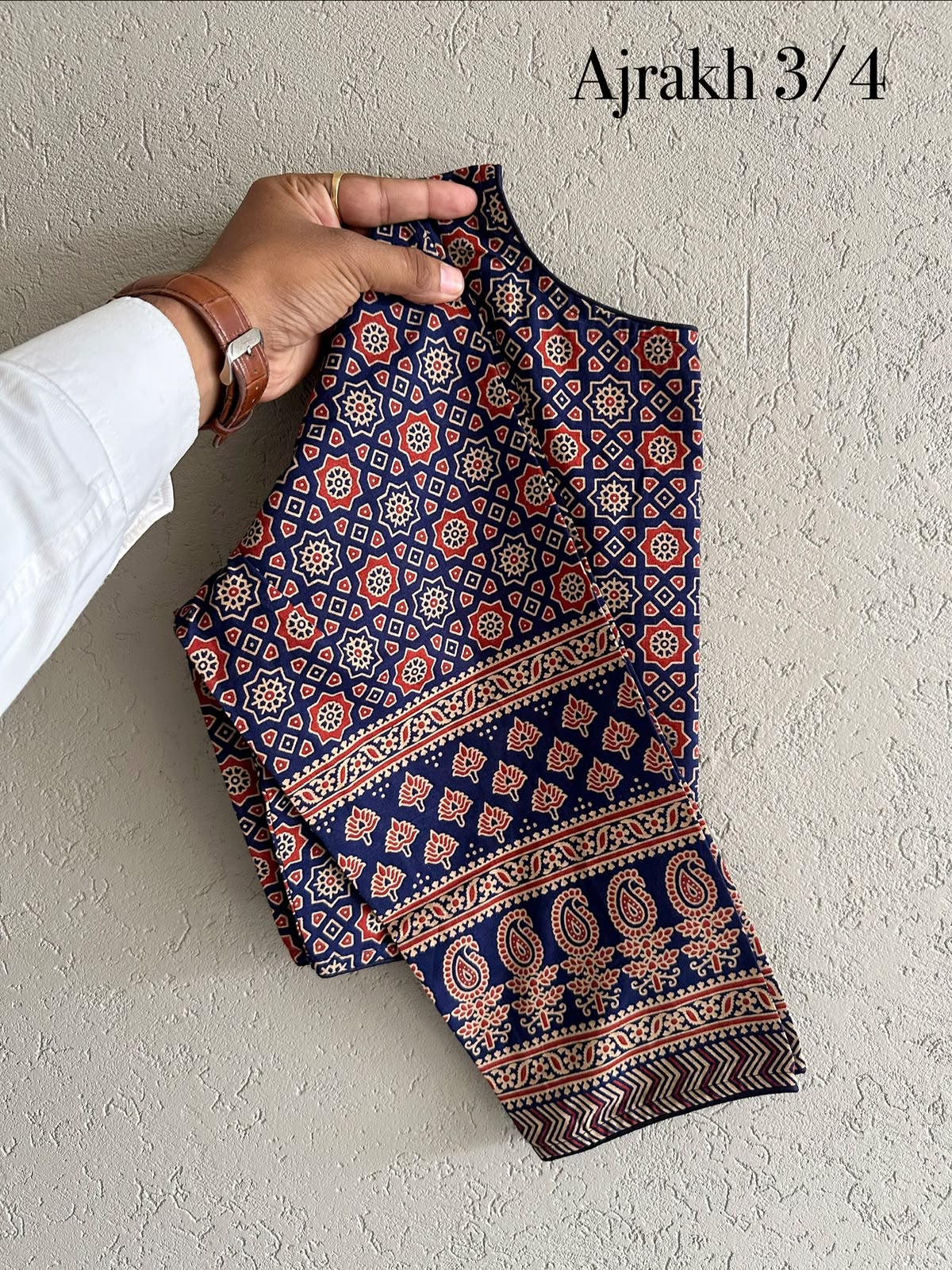 Ajrakh block print 3/4th sleeve ready made blouse