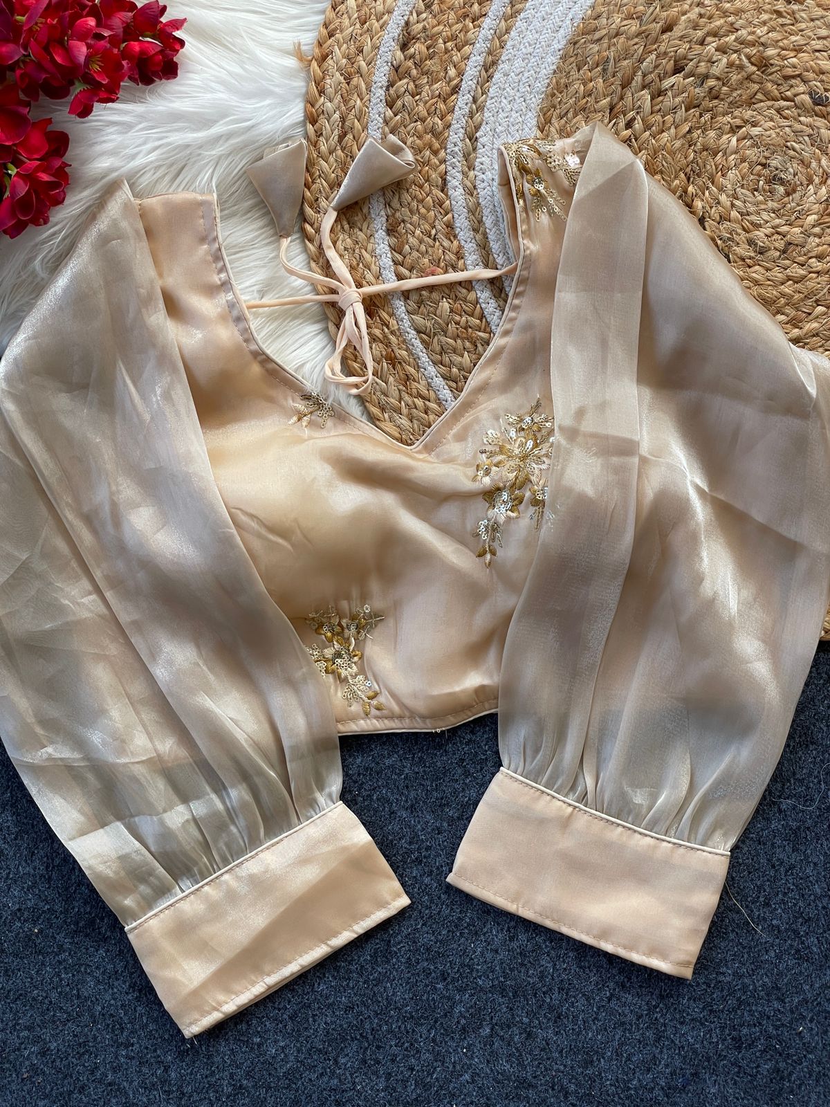Zimi choo with heavy 9 niddle embroidery work ready made blouse