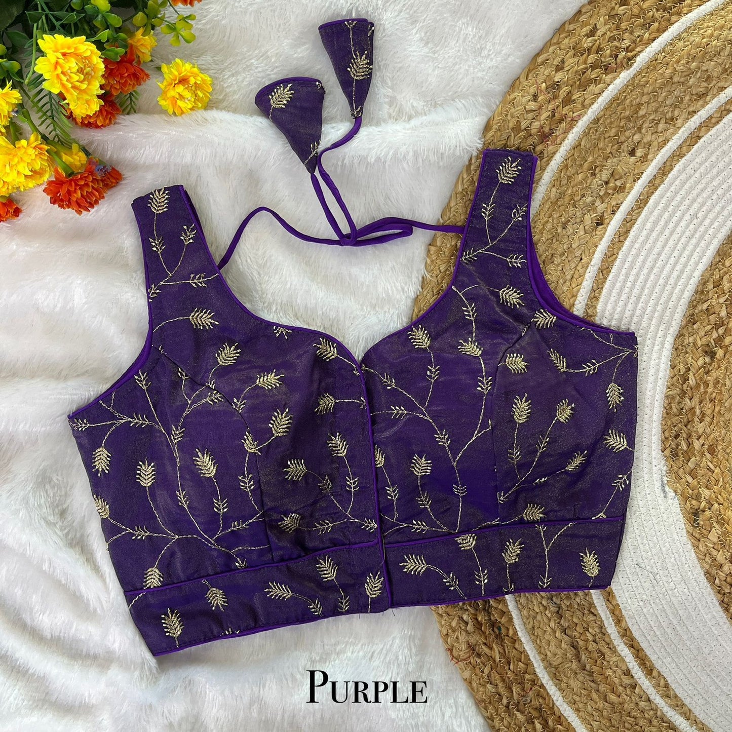 EXCLUSIVE PARTYWEAR COSMOS BITS PIPE & ZARI EMBROIDERY WORK  READY MADE BLOUSE