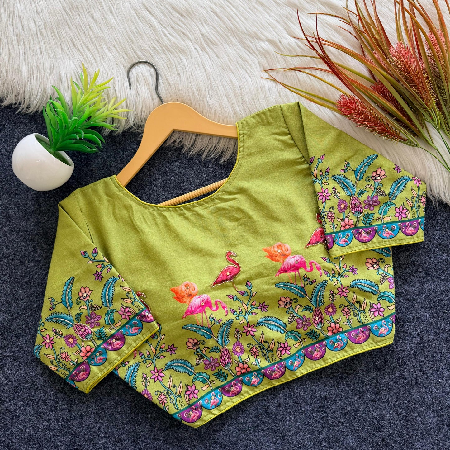 Pure silk fabric with Decent print ready made blouse