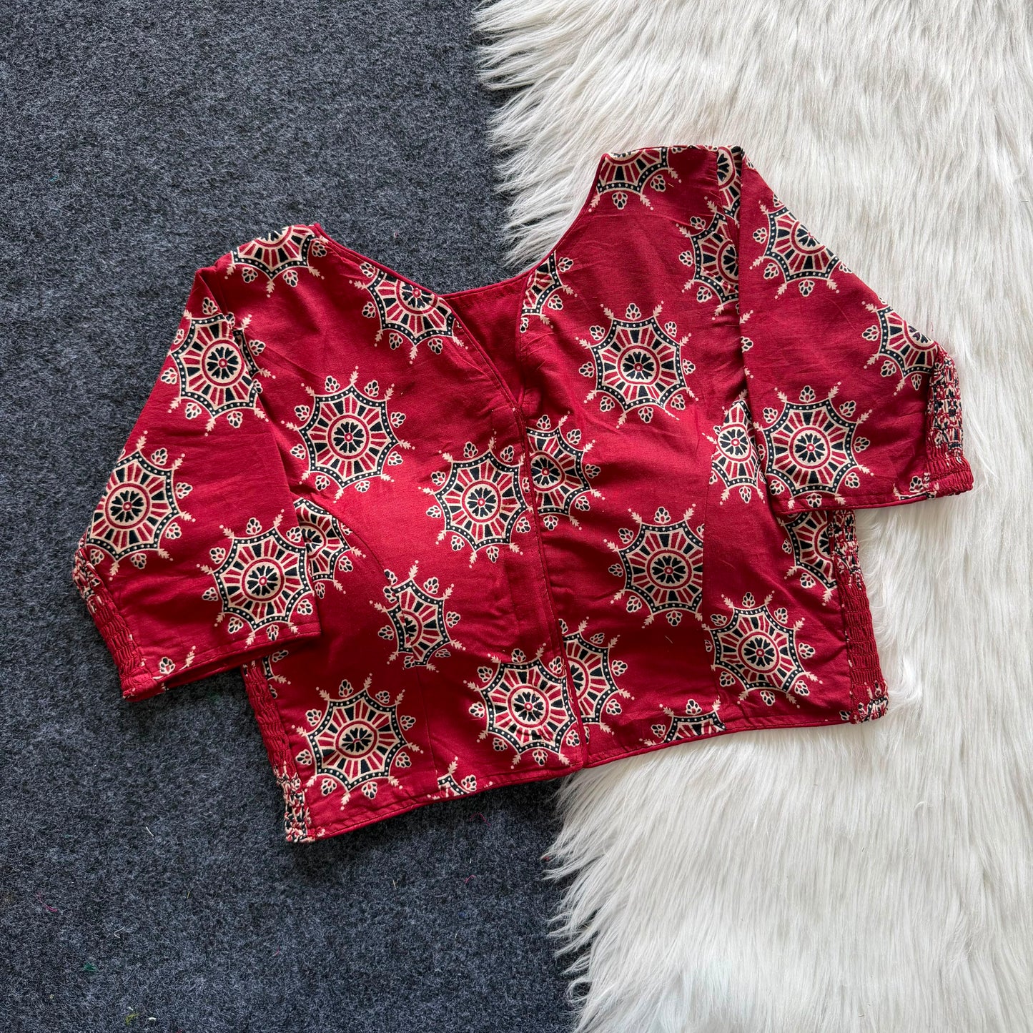 Beautiful hand block print with side elastic ready made blouse