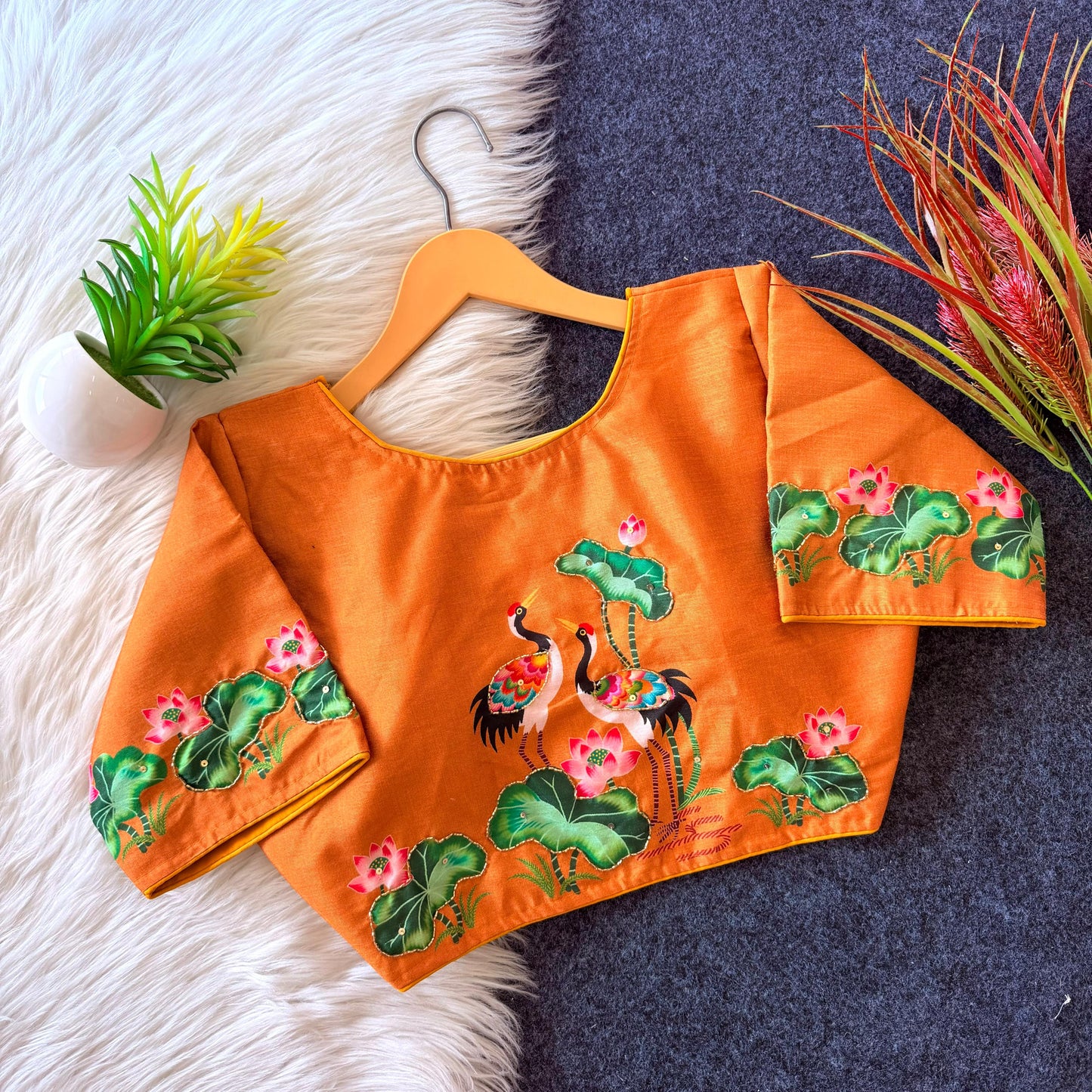 Pure silk fabric with Decent print ready made blouse