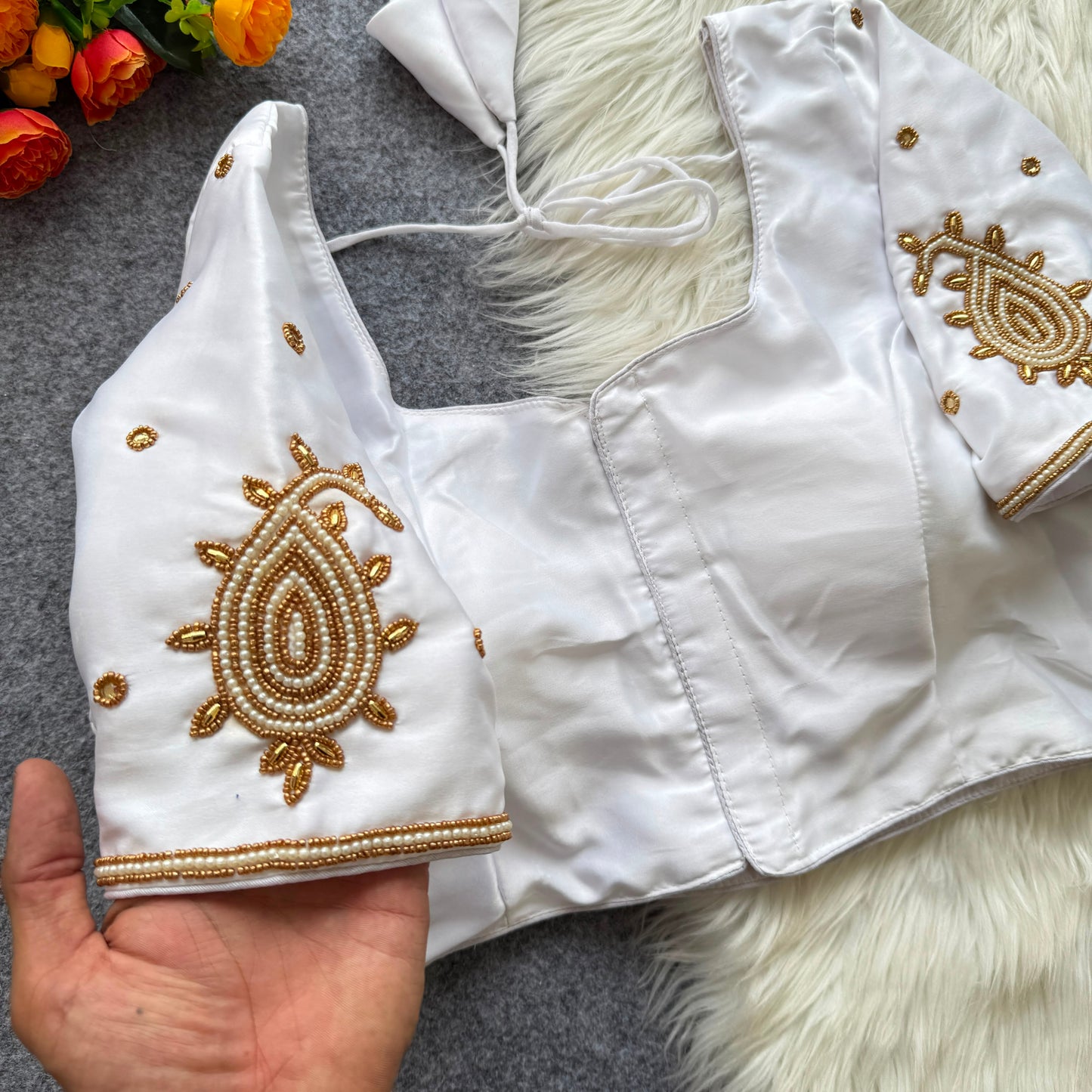 Malai satin with hand work ready made blouse