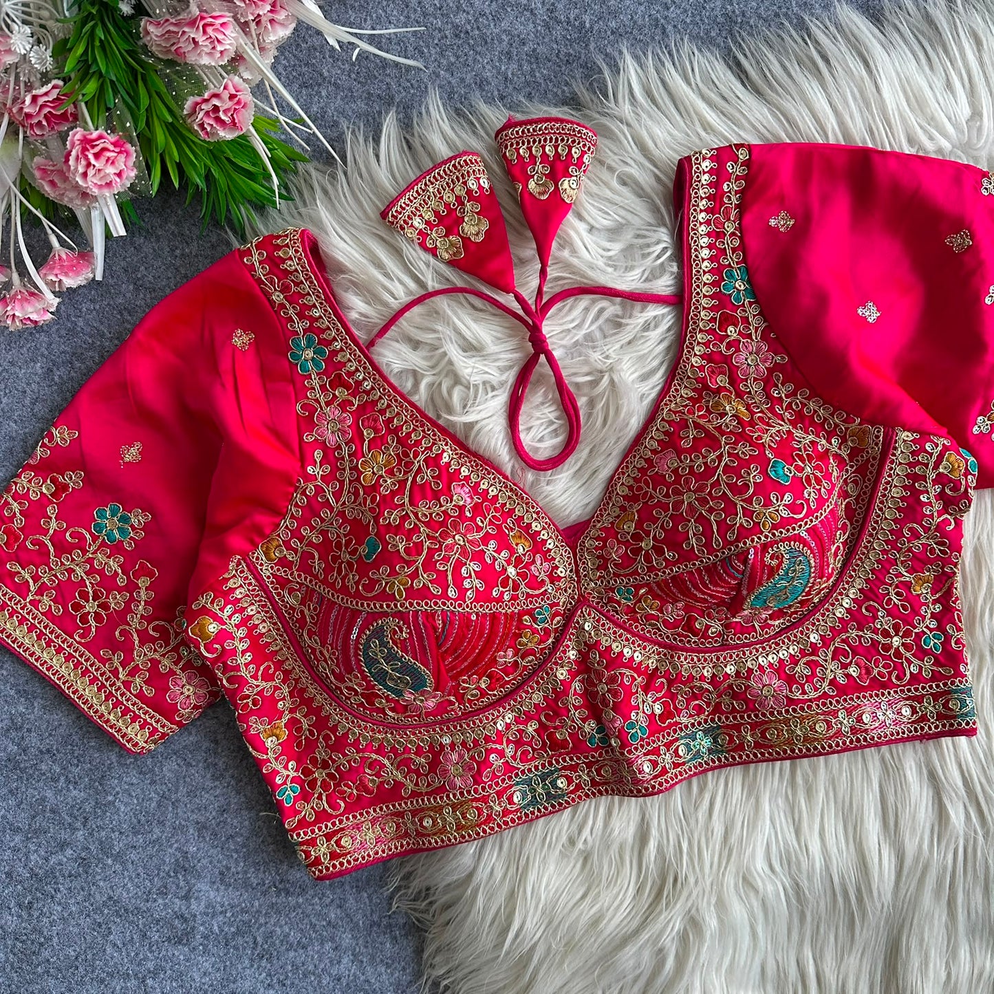 Heavy Embroidery Work ready made blouse