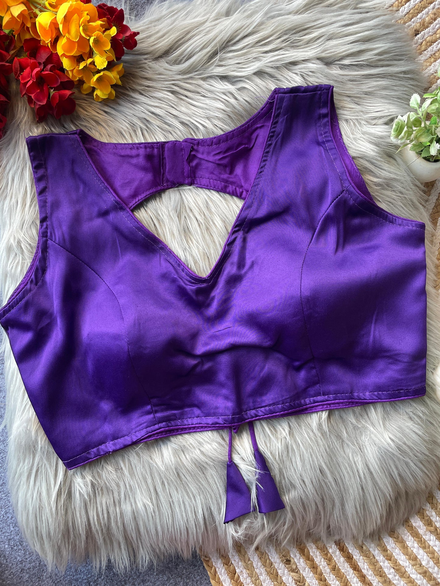 Pure malai satin sleeveless ready made blouse