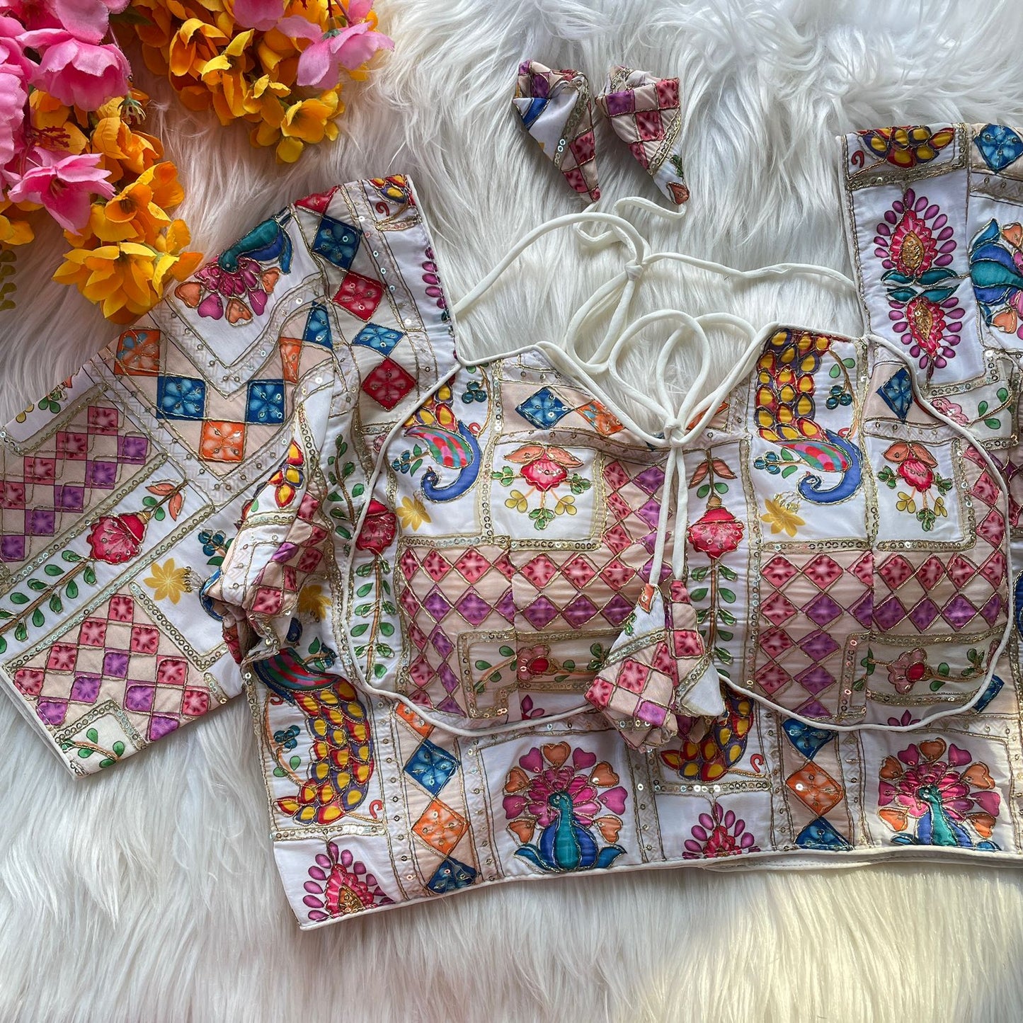 Heavy chinon position print ready made blouse