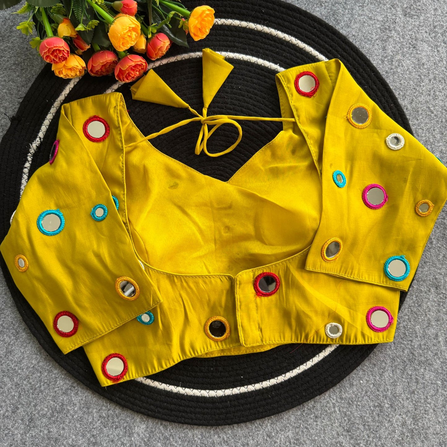 Pure Roman Silk mirror work ready made blouse