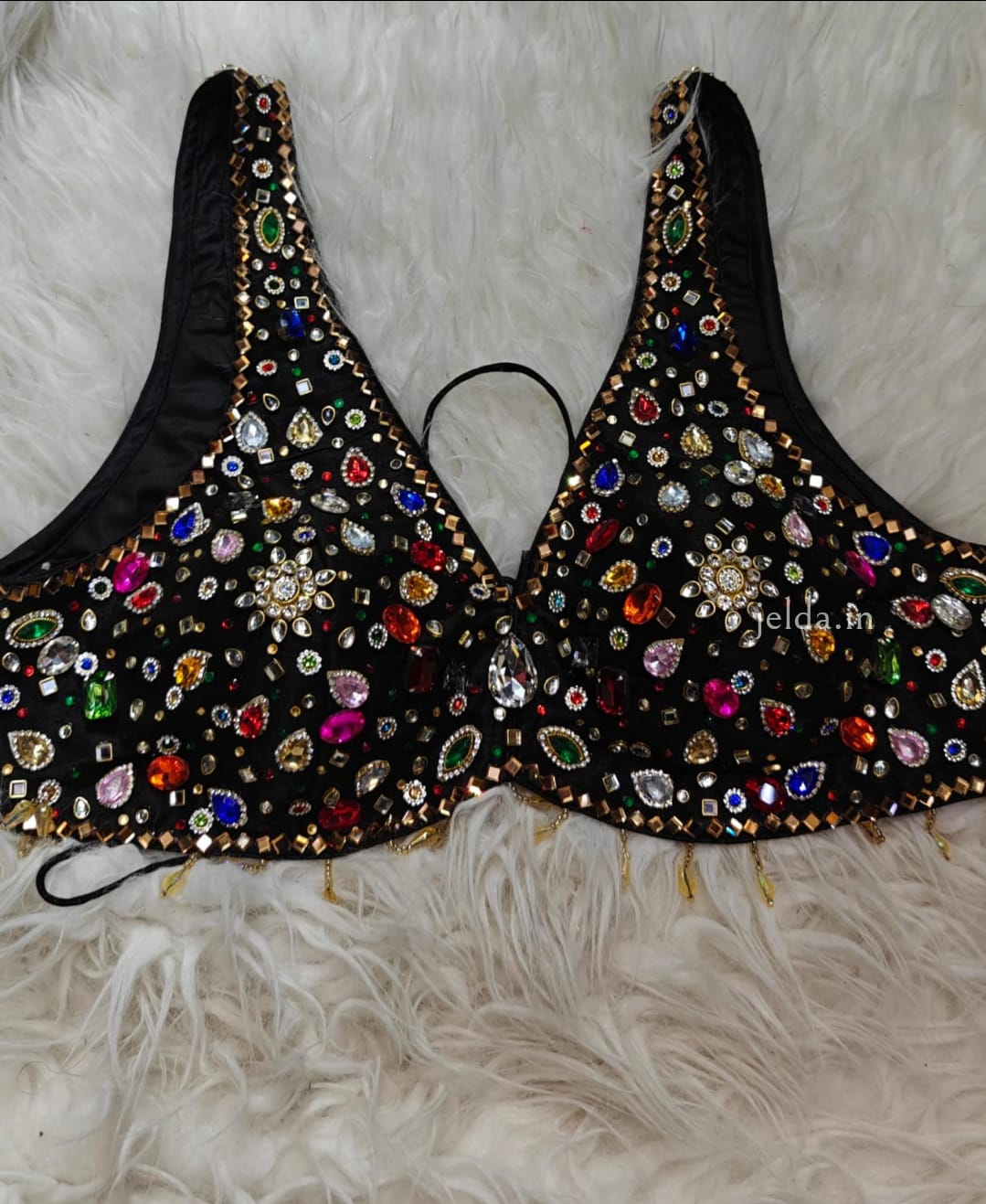 Exclusive jewellary stone work sleeveless custom made blouse