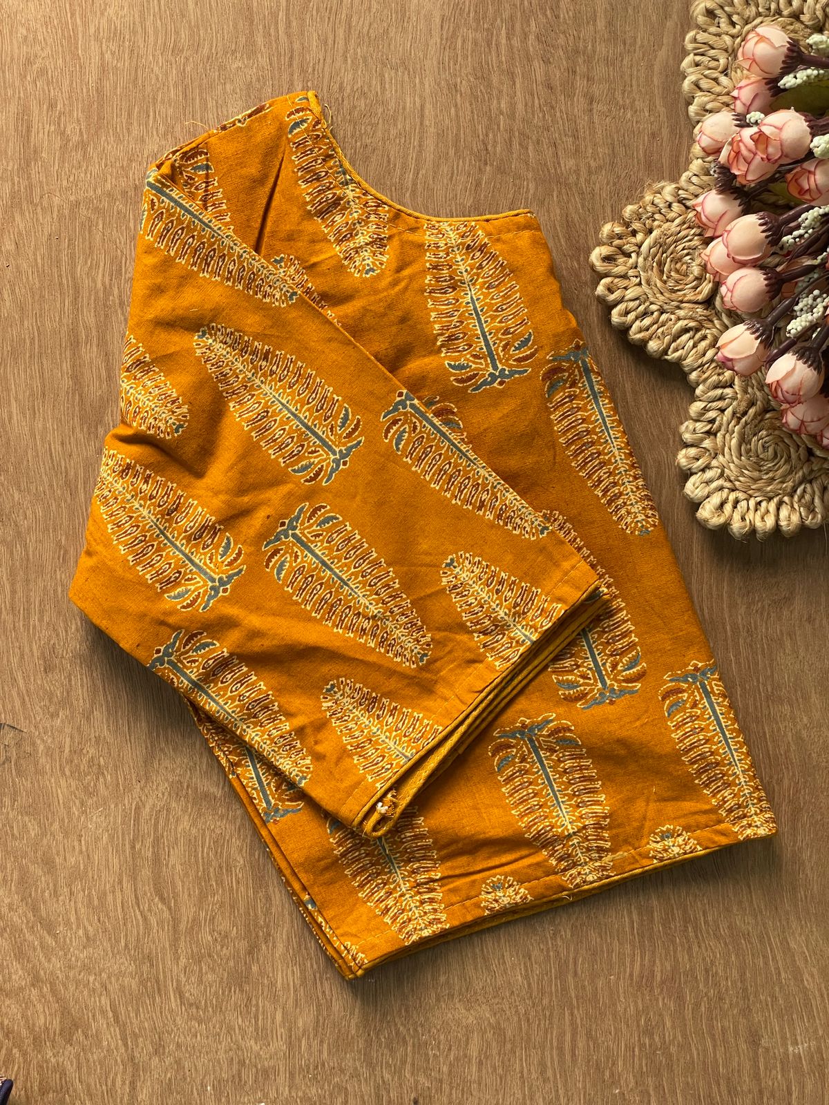 Pure ajrakh handblock cotton ready made blouse