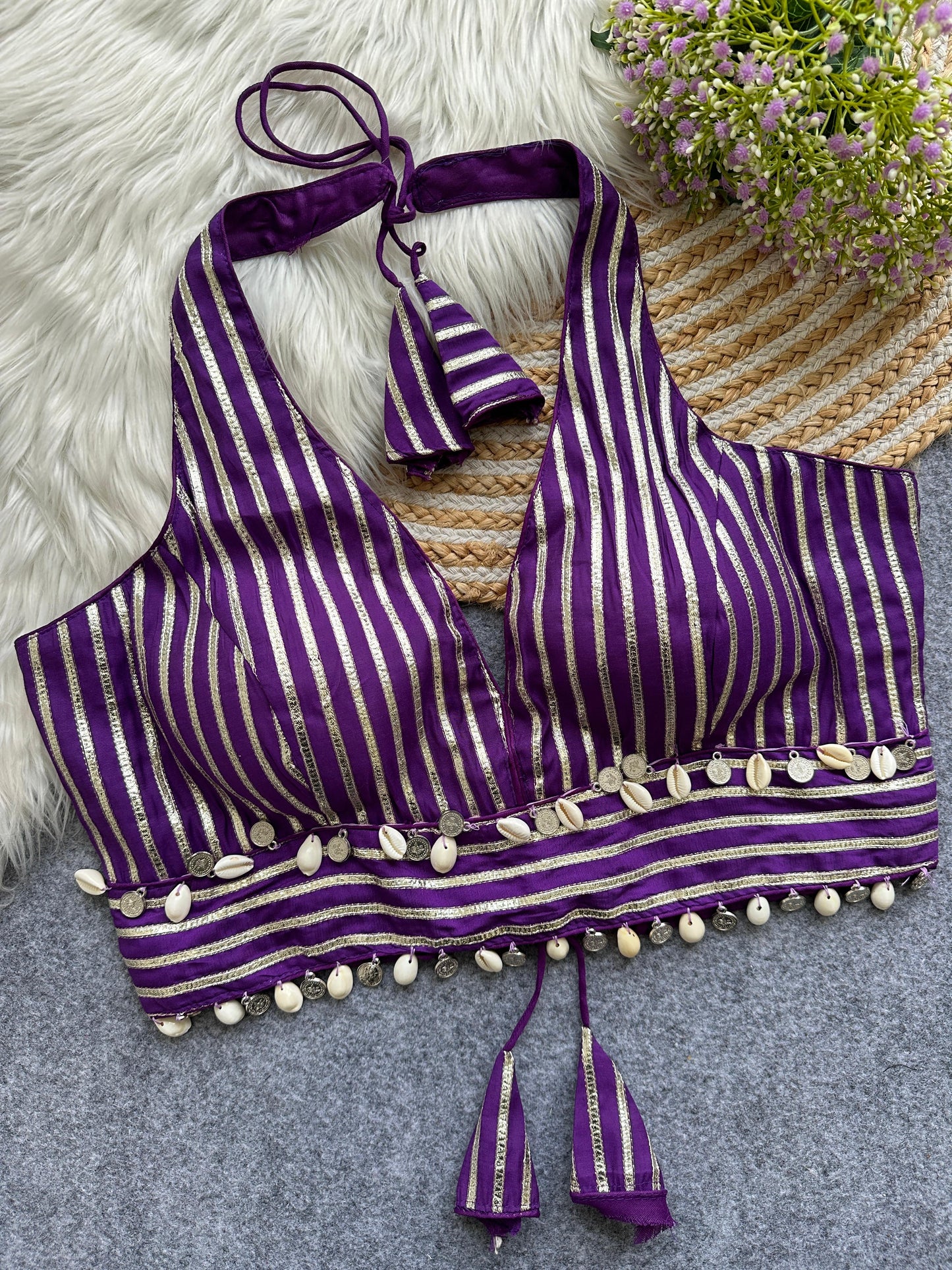 Roman cotton with mirror lace hit design ready made blouse