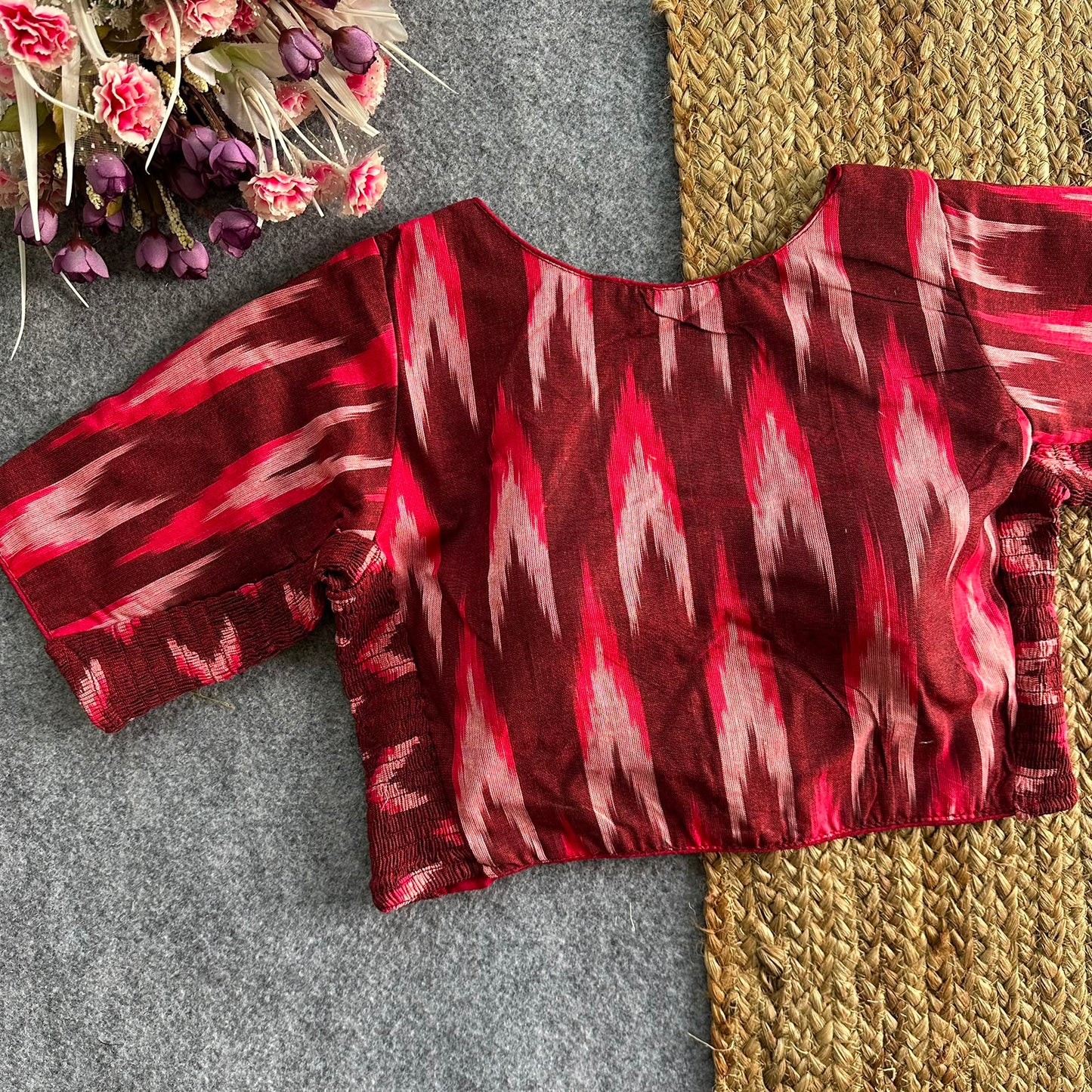 Beautiful hand IKKAT COTTON with side elastic ready made blouse