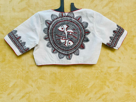 Cotton hand painted & embroidered designer blouse