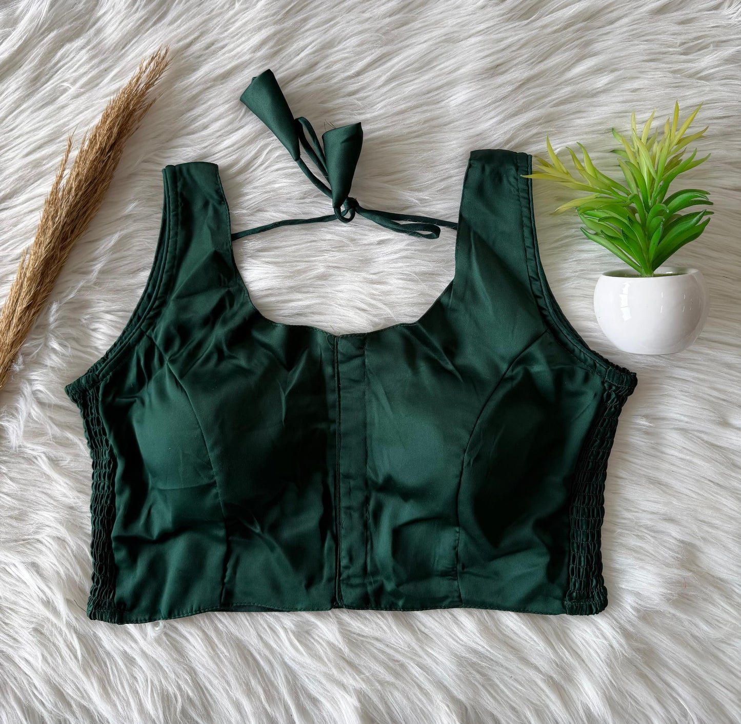 Soft silk fabric with elastic attach for better fitting ready made blouse