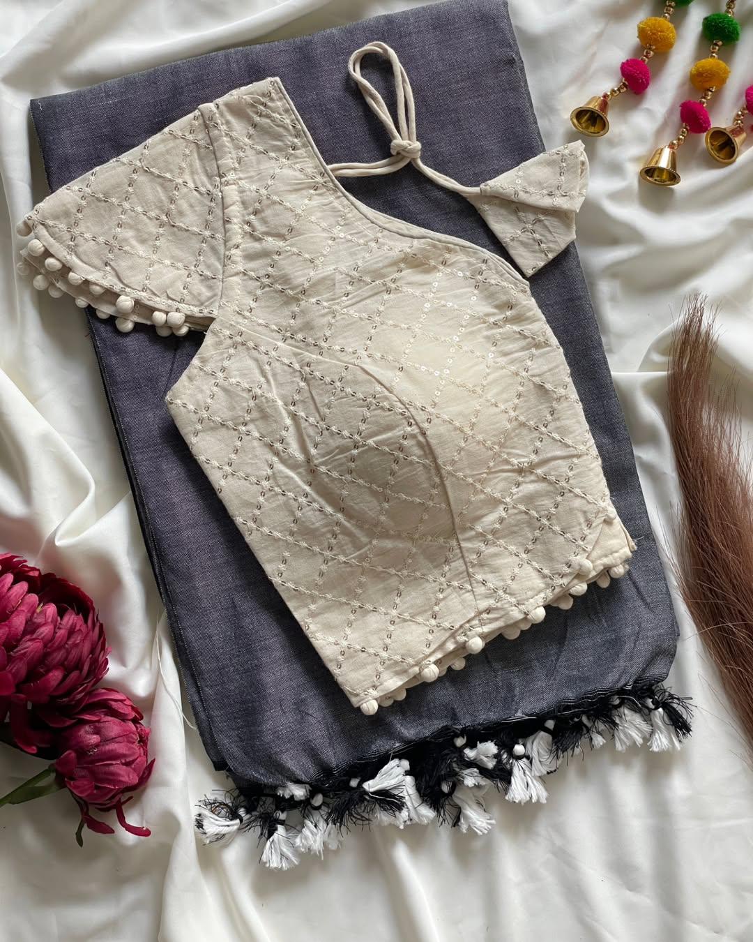 Pure cotton ready made blouse with saree