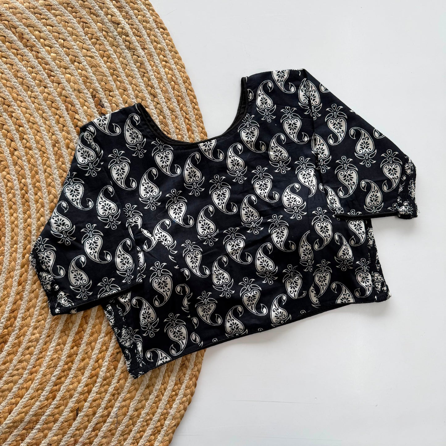 Beautiful hand block print with side elastic ready made blouse
