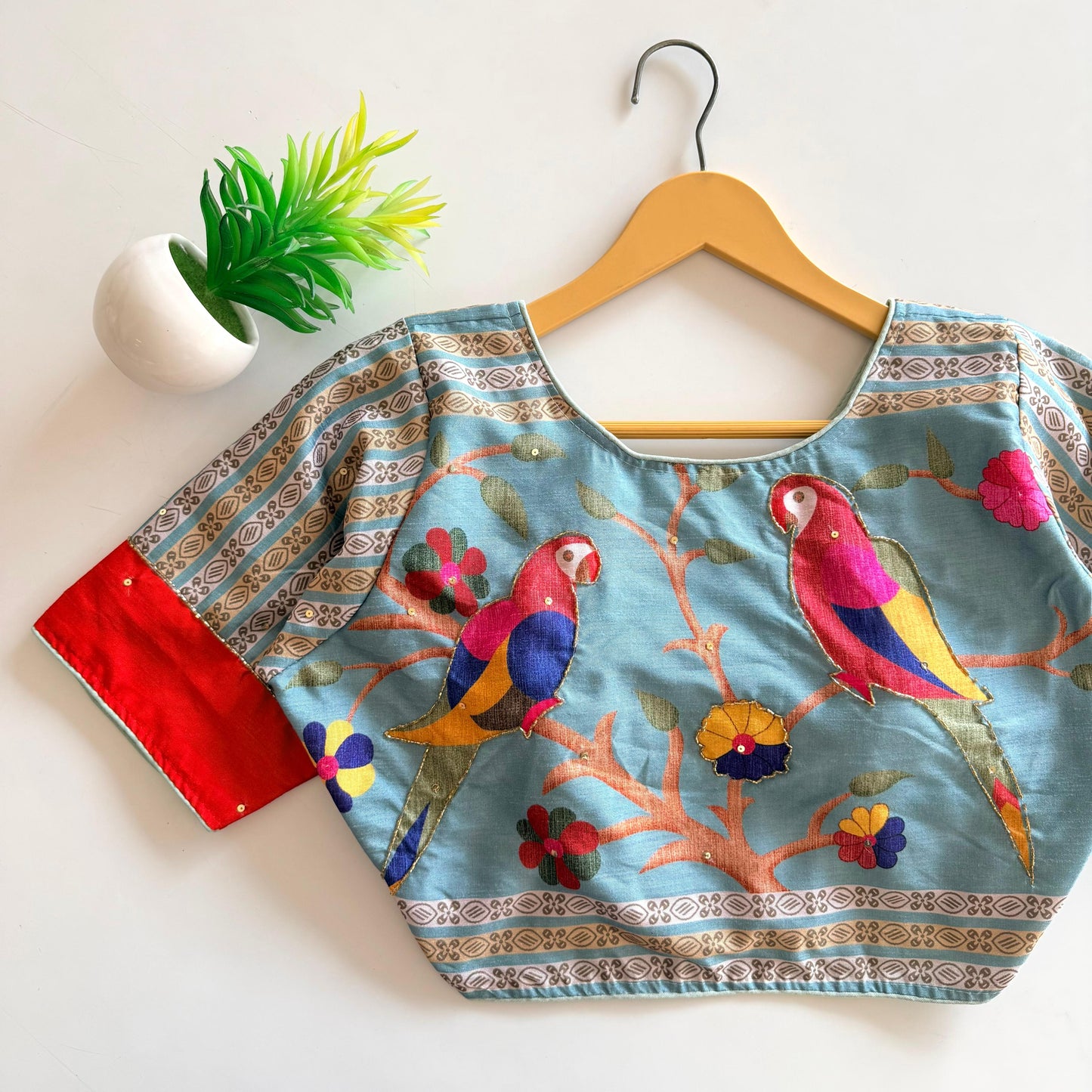 Pure silk fabric with Decent print ready made blouse