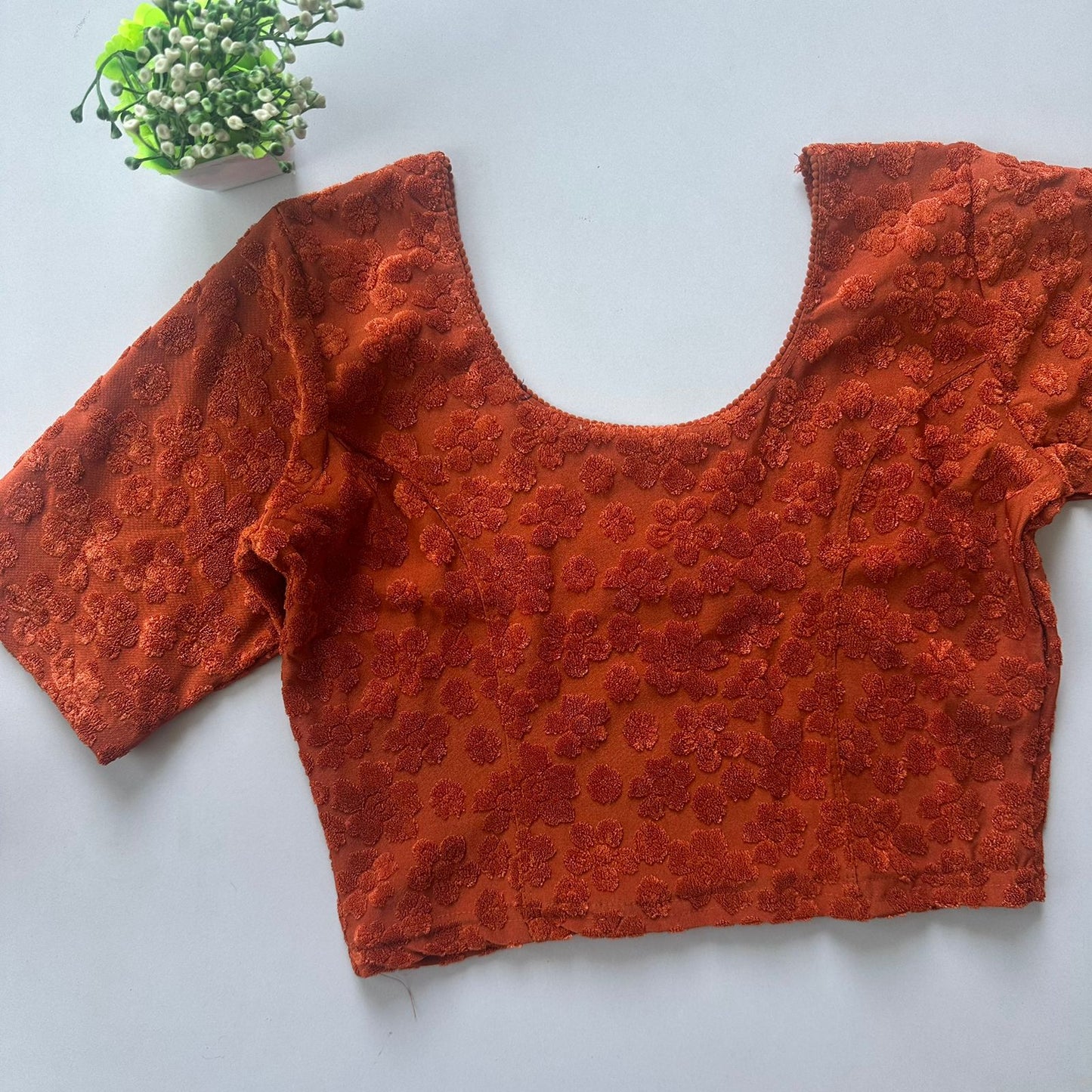 Polyester stretchable with self jacquard design ready made blouse