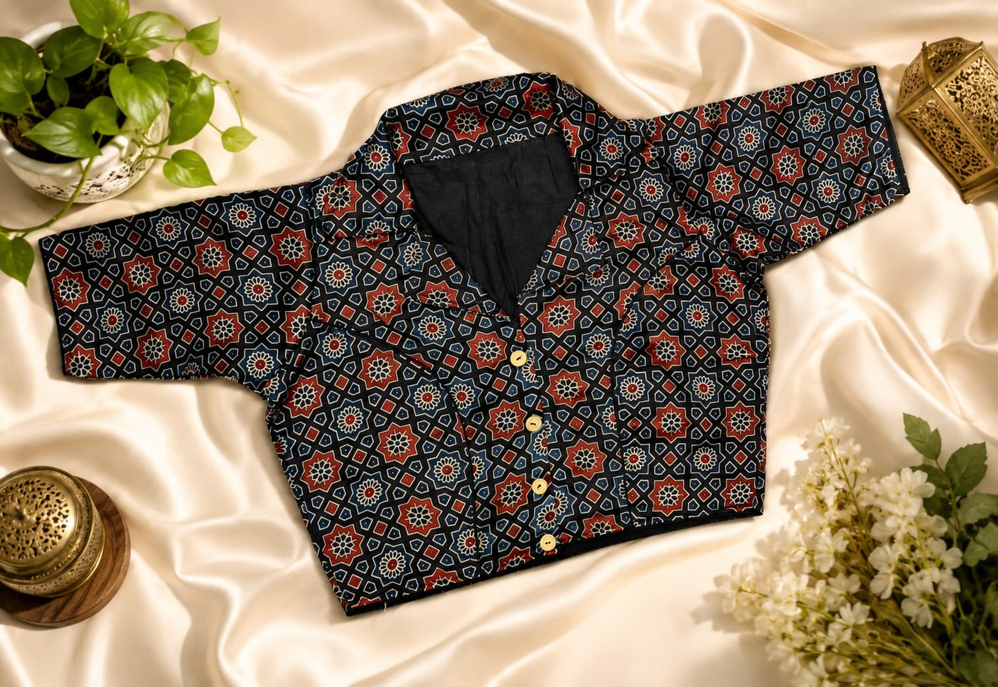 Pure modal silk collar neck ready made blouse