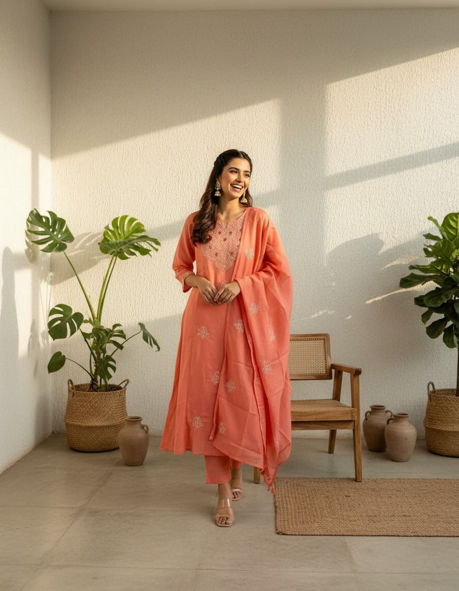 Cotton embroidery and mirror work salwar suit