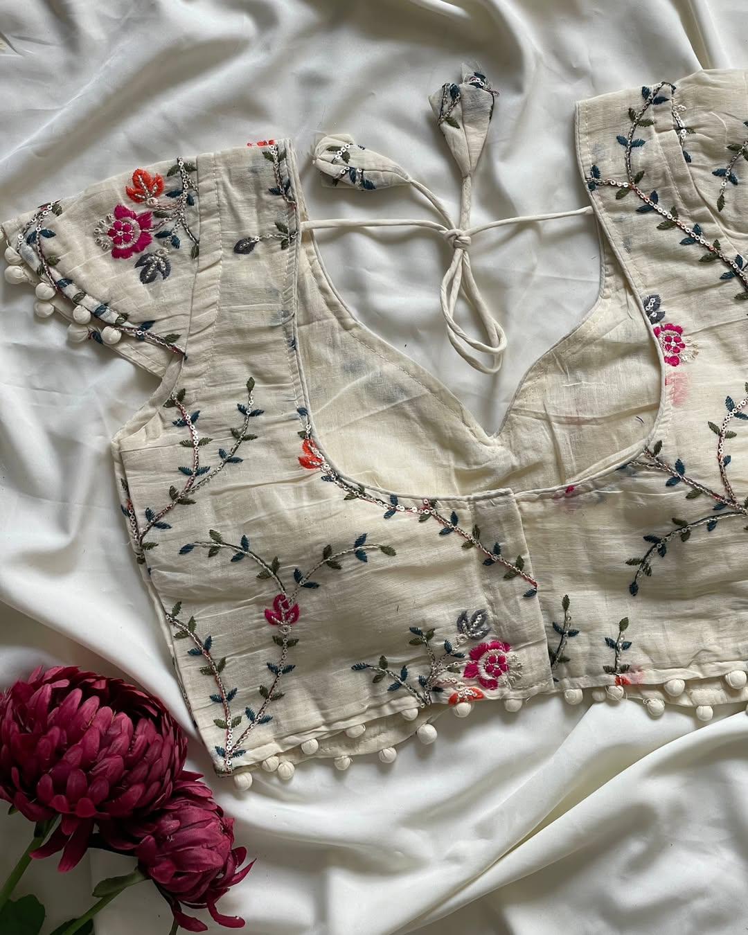 Pure cotton ready made blouse with saree