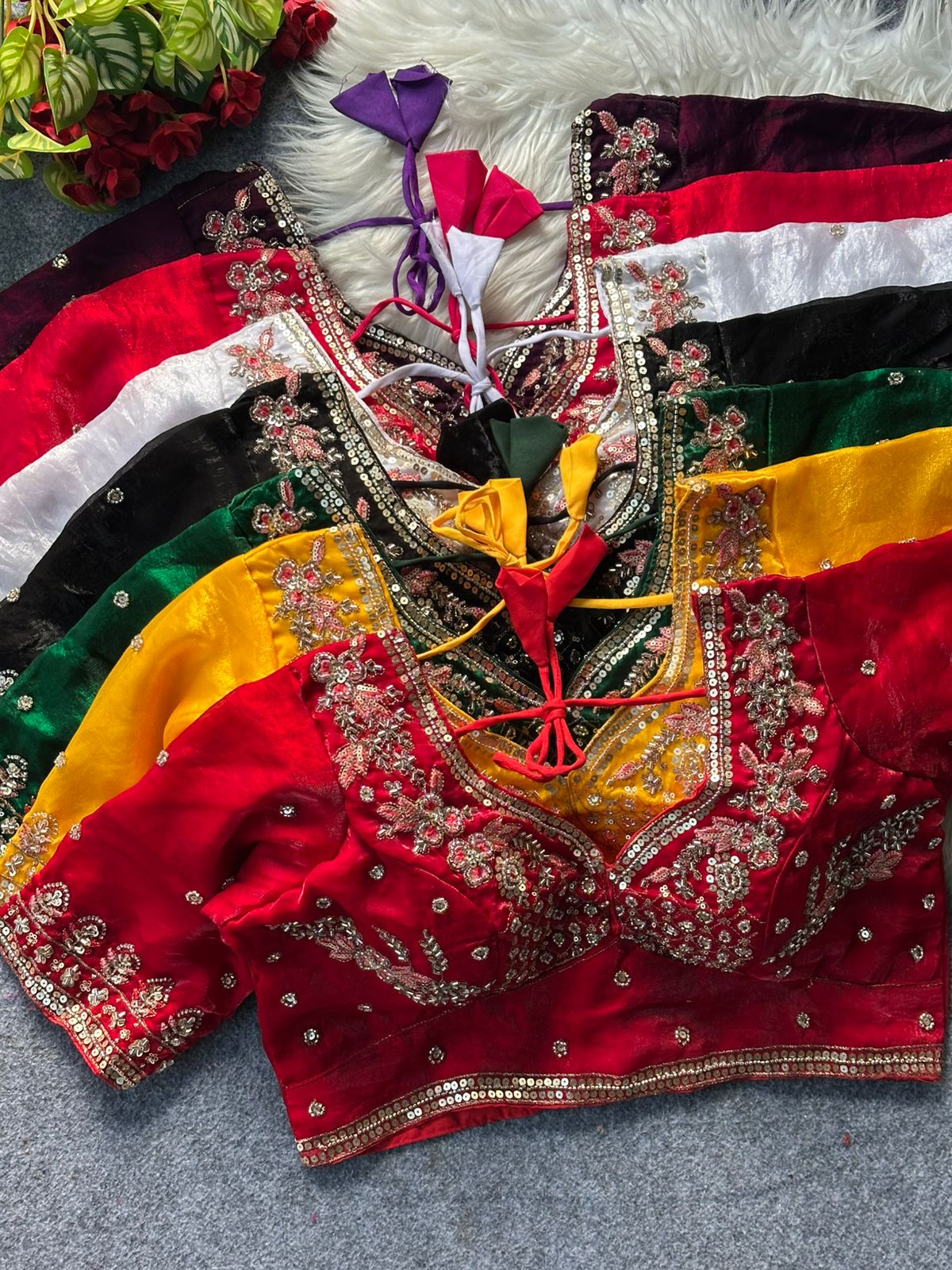 Heavy handwork + sequins & codding thread work ready made blouse