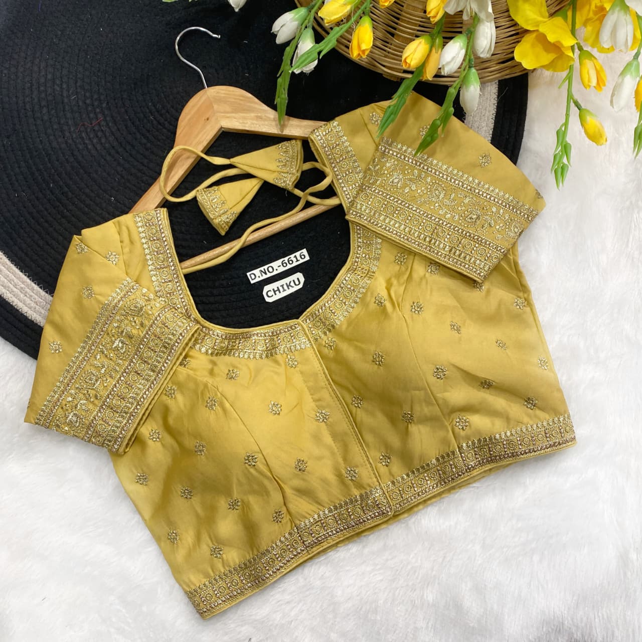 Slub silk embroidery ready made blouse