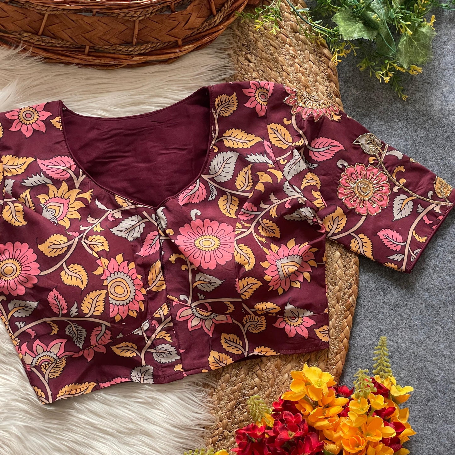 Pure cotton print silk ready made blouse