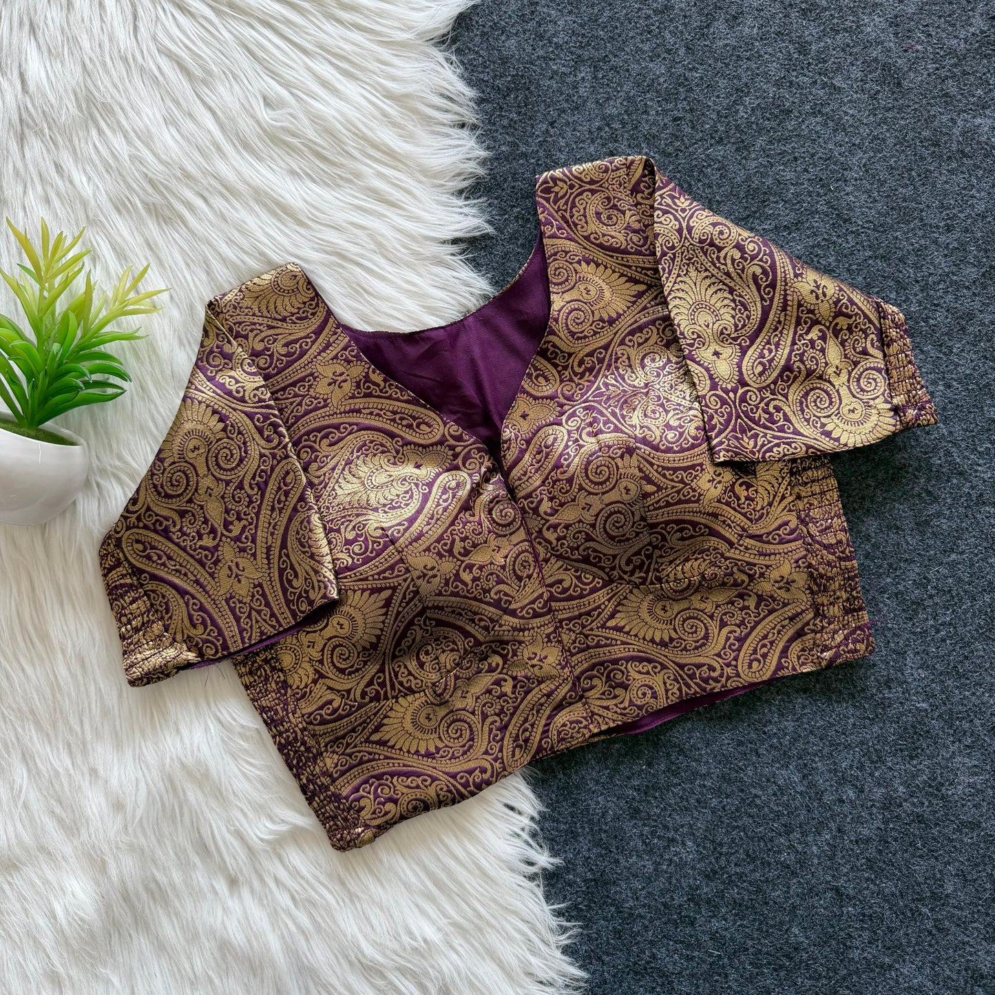 A beauty of weaving work all over with stretchable technology inside ready made blouse