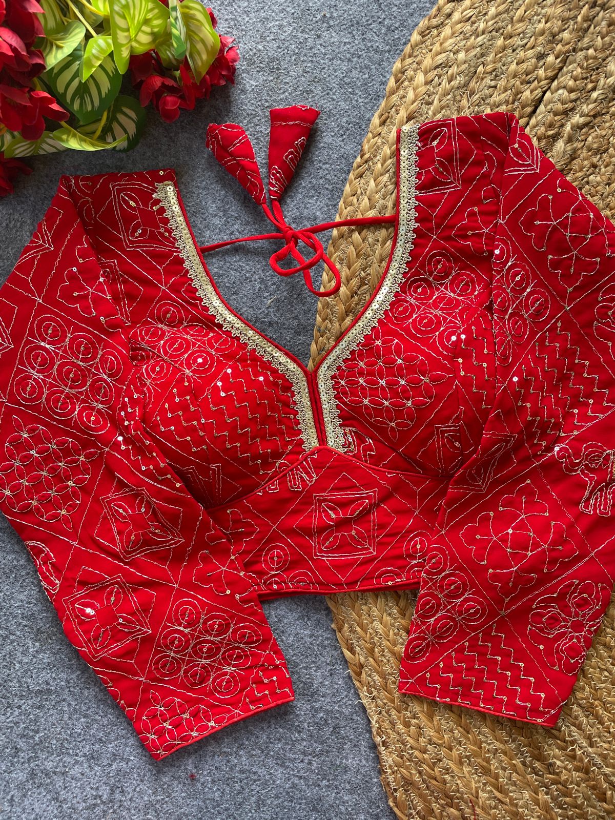 Premium gujarat work full sleeve ready made blouse