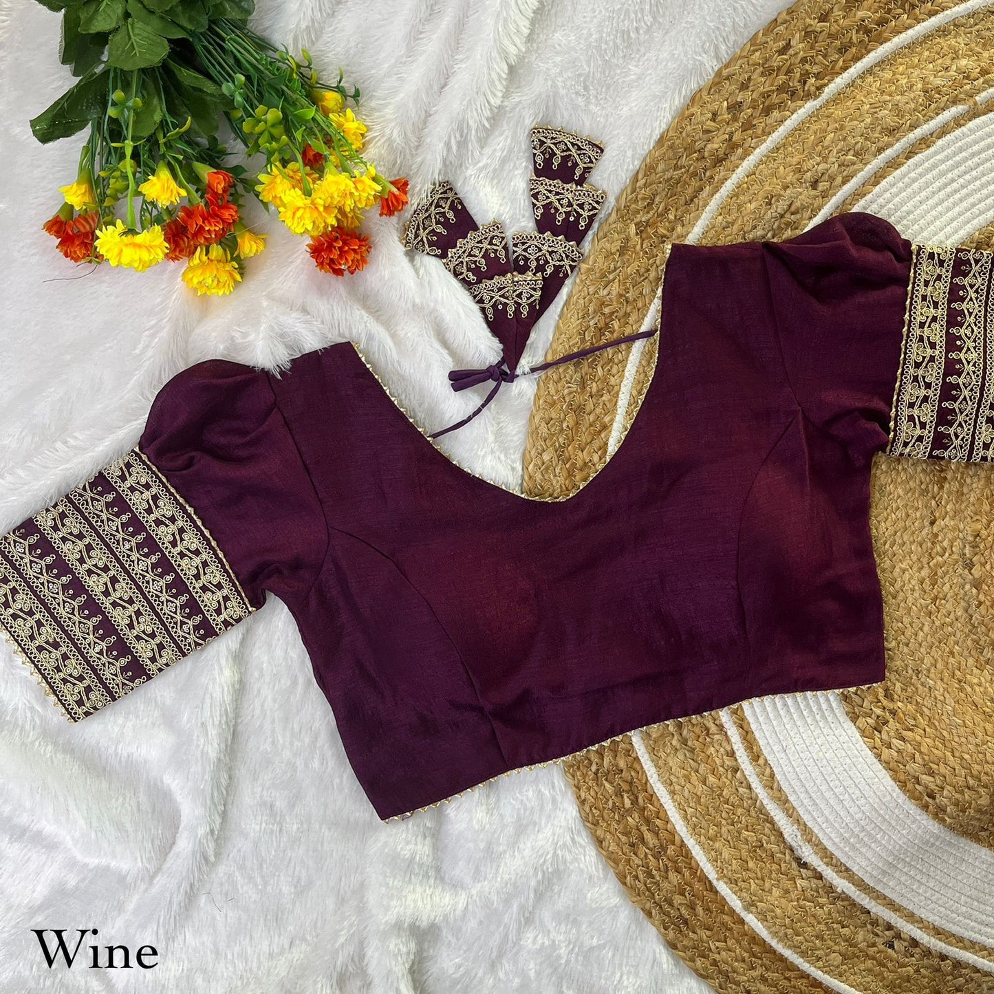 Vichitra silk balloon sleeve ready made blouse